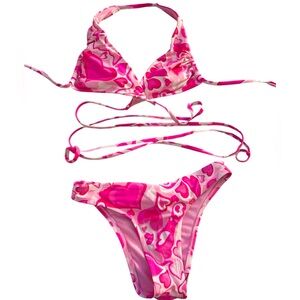 WILD FABLE SWIM pink and white heart crossbody bikini